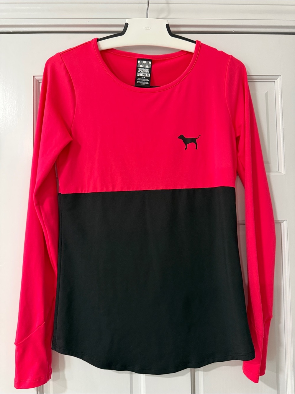 Victoria's Secret Pink Raglan Long Sleeve Ultimate T-Shirt Pink BLack Size M